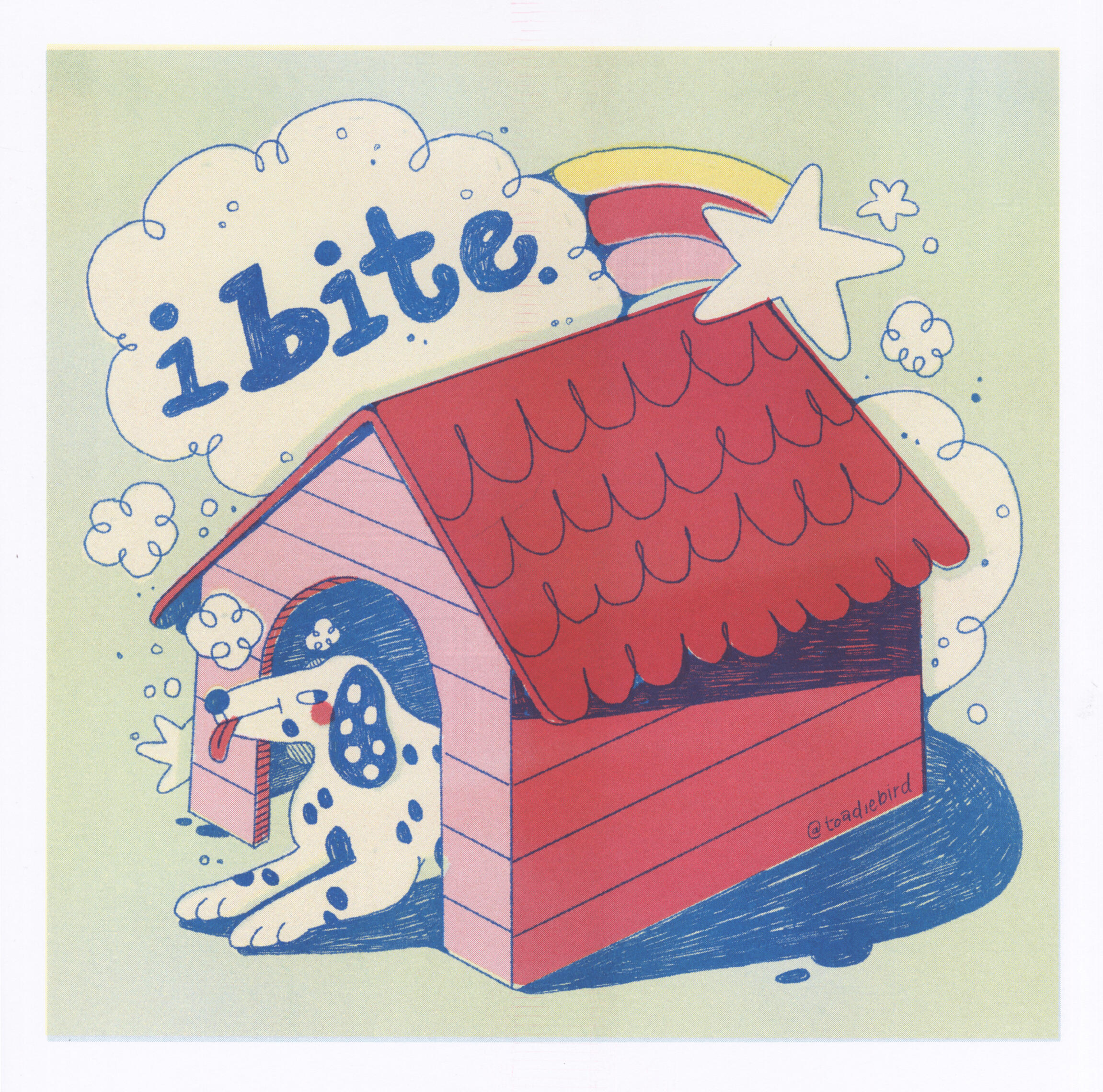 “i bite” 3 color RISO print, 2026