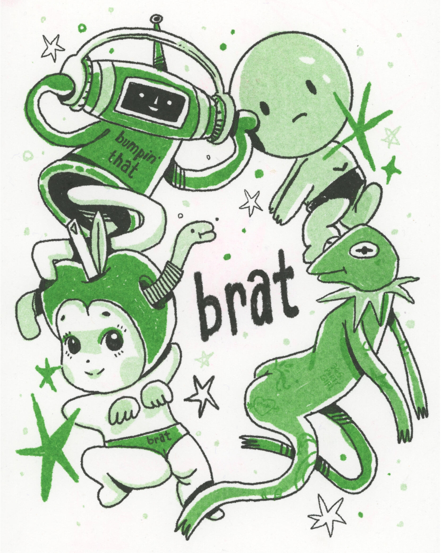 &quot;brat&quot; 2 color riso print, 2024.